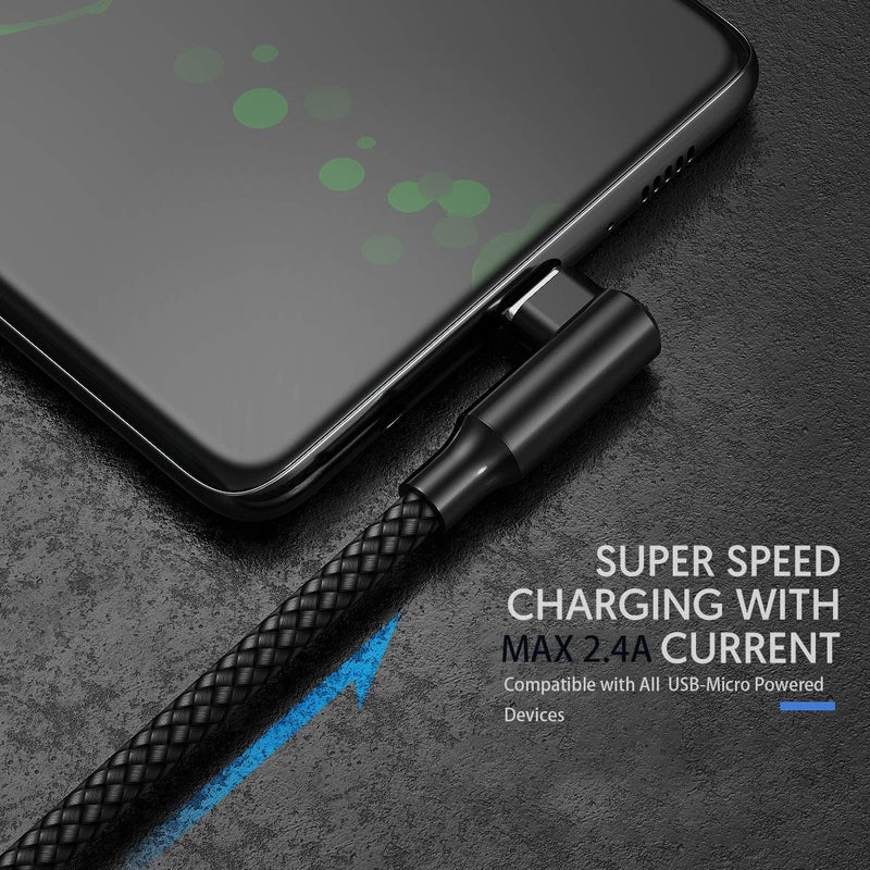EWUONU كابل ميكرو USB بزاوية 90 درجة [عبوة 2 10 قدم] لجهاز Fire 7 HD8، أجهزة Samsung اللوحية، Galaxy S7 S6 Edge J8 J7، Xbox One، وحدات تحكم PS4، الكاميرا والمزيد - كابل شحن ميكرو USB بزاوية صحيحة - Image 3